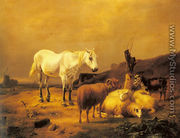 A Horse, Sheep and a Goat in a Landscape - Eugène Verboeckhoven