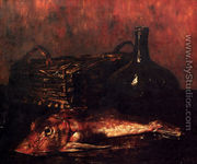 A Still Life With A Fish, A Bottle And A Wicker Basket - Antoine Vollon