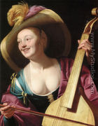 A young woman playing a viola da gamba - Gerrit Van Honthorst