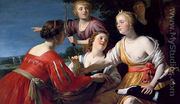 Diana Resting After The Hunt, With Shepherdesses And Two Greyhounds, A Landscape Beyond - Gerrit Van Honthorst