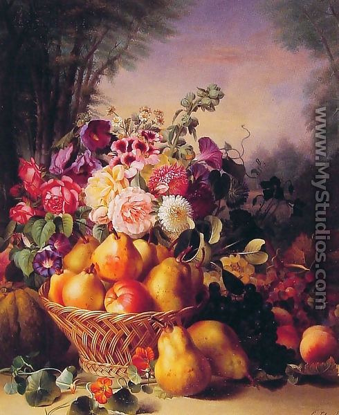 Still Life of Flowers and Fruits - Eugene-Adolphe Chevalier