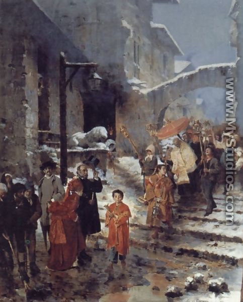 A Religious Procession in Winter - Cavaliere Giocomo di Chirico