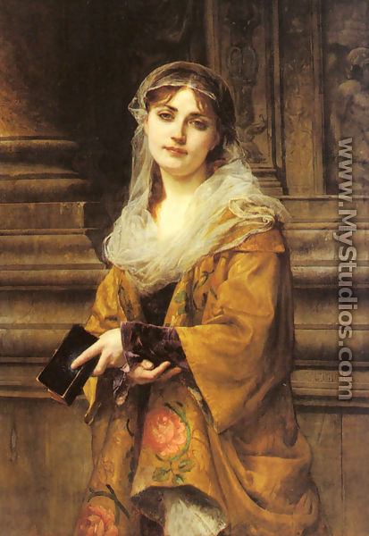 A Young Woman Outside a Church - Charles Louis Lucien Muller