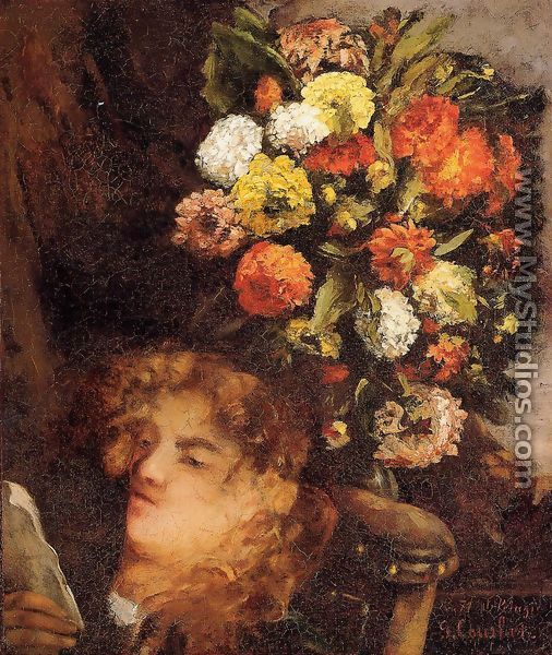Head Of A Woman With Flowers - Gustave Courbet