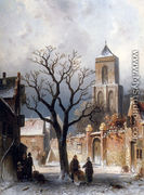 A Village Snow Scene - Charles Henri Joseph Leickert