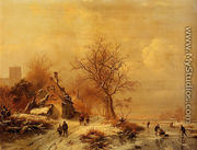 Figures In A Frozen Winter Landscape - Frederik Marianus Kruseman