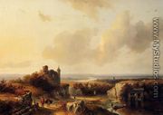 AnExtensive River Landscape With Travellers On A Path And A Castle In Ruins In The Distance - Barend Cornelis Koekkoek