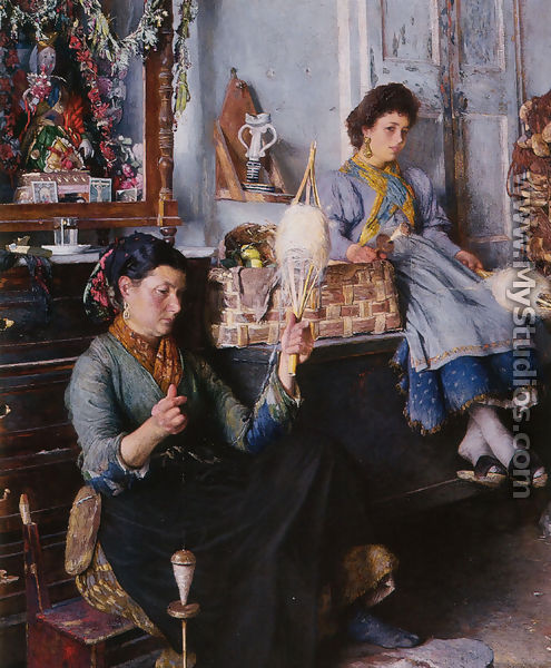 Venetian Women Spinning Wool - Marius Michel