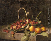 A Basket of Strawberries and Peaches on a Stone Ledge - William Hammer