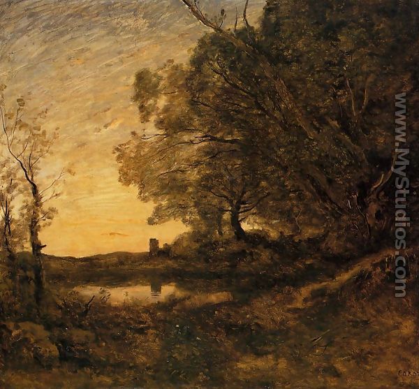 Evening - Distant Tower - Jean-Baptiste-Camille Corot