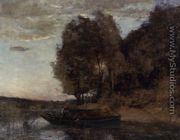 Fisherman Boating along a Wooded Landscape - Jean-Baptiste-Camille Corot