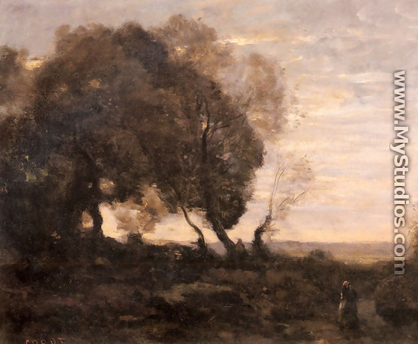 Arbres Tordus Sur Une Crete (Soleil Couchant) - Jean-Baptiste-Camille Corot