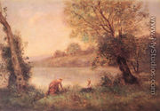 Ville-D'avray - Paysanne Et Son Enfant Entre Deux Arbres Au Bord De L'etang - Jean-Baptiste-Camille Corot