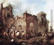 Courtyard with a Farrier Shoeing a Horse - Philips Wouwerman