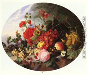Still Life With Fruit and Flowers on a Rocky Ledge - Virginie de Sartorius