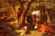 Waldmotiv Mit Kuhen (Forest scene with cows) - Friedrich Johann Voltz