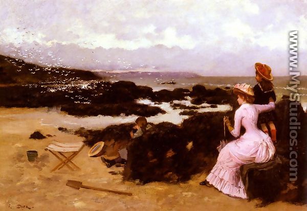 Femme Et Enfants Sur La Plage (Lady and Two Children on the Beach) - Ernest Ange Duez