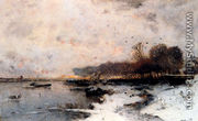 A Winter River Landscape At Sunset - Wilhelm von Gegerfelt