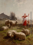 A Shepherdess And Her Flock - Cornelis van Leemputten