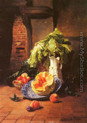 A Still Life With A White Porcelain Pitcher, Fruit And Vegetables - David Emil Joseph de Noter