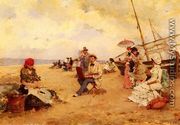 The Artist Sketching On A Beach - Francisco Miralles  Galup