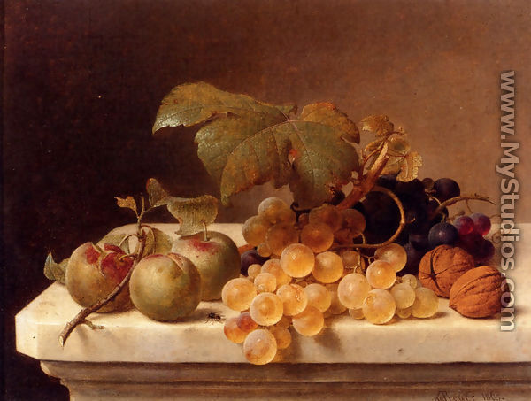 Still Life With Lady Apples, Grapes, And Walnuts - Johann Wilhelm Preyer