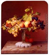 A Still Life With A Bowl Of Fruit On A Marble Table - Johann Wilhelm Preyer