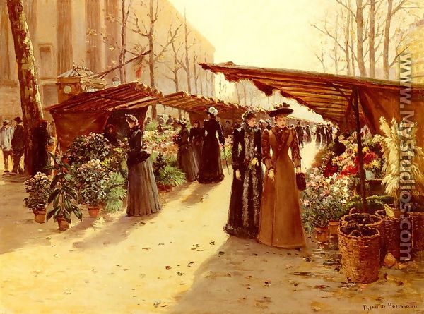 Marche Aux Fleurs A La Madeleine Avec Plantes Potageres - Theodor von Hoermann