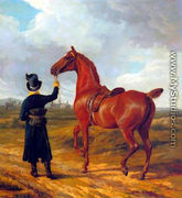 Lord Rivers' Groom Leading a Chestnut Hunter towards a Coursing Party in Hampshire - Jacques Laurent Agasse