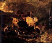 Viehherde an einem zerstorten steg - Anton Braith