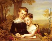 Portrait of two Children with an extensive Landscape beyond - Carl Jacob Leybold