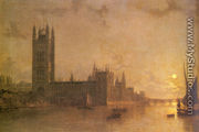 Westminister Abbey, The Houses of Parliament with the Construction of Wesminister Bridge - Henry Pether