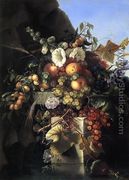 Still Life With Grapes, Peaches, Flowers And A Butterfly - Adelheid Dietrich