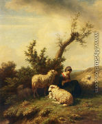 A Shepherdess And Her Flock - Edmond Jean Baptiste Tschaggeny