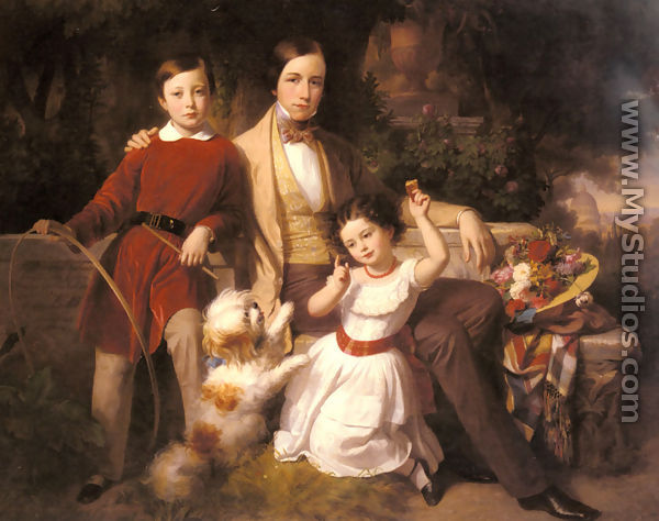 Group Portrait With The Prince Valmontone, Gwendalina Doria-Pamphili And Bertram Talbot, In A Villa Garden - Carl Von Blaas