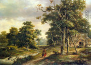 Peasant Woman and a Boy in a Wooded Landscape - Hendrik Barend Koekkoek