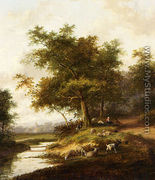 A Shepherdess And Her Flock At Rest - Jan Evert Morel