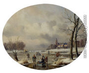 Skaters On A Frozen Waterway, A 'Koek En Zopie' In The Distance - Carl Eduard Ahrendts