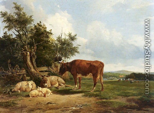 An Extensive Landscape With Cattle Resting - Simon Van Den Berg