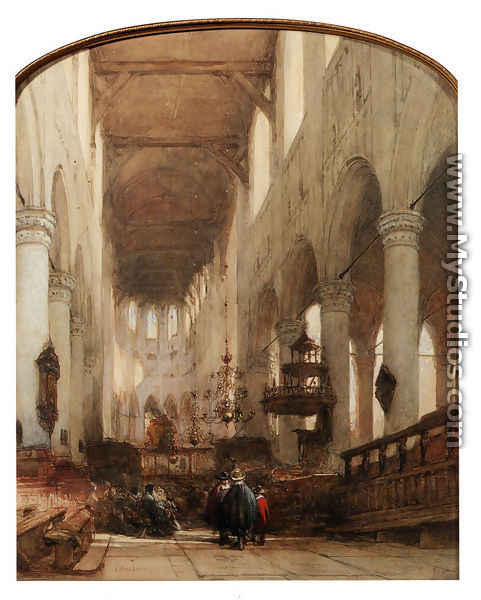 Worshippers In The Central Aisle Of The Pieterskerk, Leyden - Johannes Bosboom