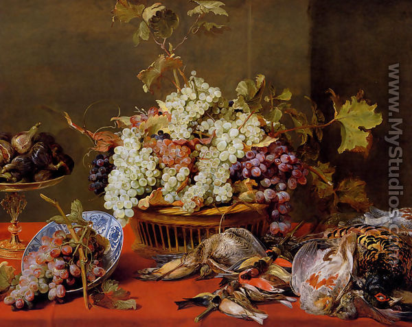 A Still Life Of Grapes In A Basket And A Bunch In A Wan-li 