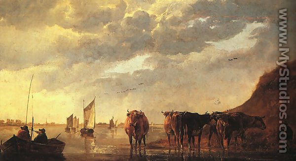 Herdsman with Cows by a River - Aelbert Cuyp