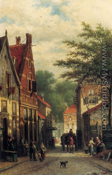Figures In A Dutch Town - Georgius Heerebaart