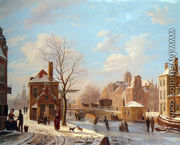 A Dutch Town Scene in Winter - Bartholomeus Johannes Van Hove