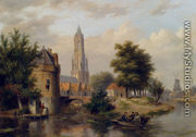 View Of A Riverside Dutch Town - Bartholomeus Johannes Van Hove