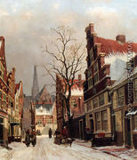 Townsfolk In A Snow-covered Street In Haarlem - Franciscus Lodewijk Van Gulik