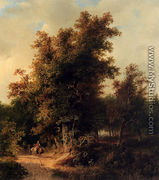 A Wooded Landcsape With Travellers On A Sandy Track - Cornelis Lieste