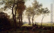 A Shepherdess And Her Flock On A Country Lane - Julius Jacobus Van De Sande Bakhuyzen