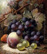 Still Life with Black Grapes, a Strawberry, a Peach and Gooseberries on a Mossy Bank - Oliver Clare
