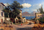 An Italian Village By A Lake - Carl Gustav Rodde